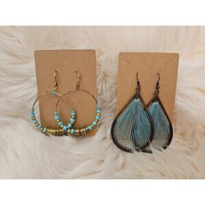 NEW Handmade Teal Boho Chic Large Earrings, 2 Pairs